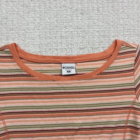 Columbia Retro Striped T-Shirt Women’s Sz M Salmon Pink Boho Outdoor Casual Top - Picture 2 of 14